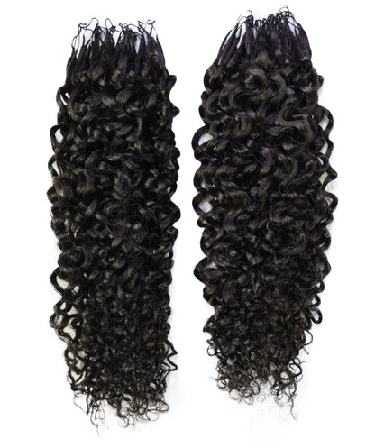 LUXLUXE Burmese Bohemian Real Human Crochet Curly Hair Extensions 40 Strands - Natural  & Natural Black 18 & 16 &14  Inch 50g Knotless Pre Separated Feather Line Lightweight Texture Curls Hairpiece for Women