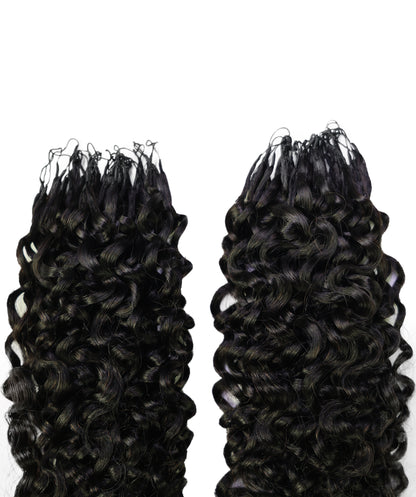 LUXLUXE Burmese Bohemian Real Human Crochet Curly Hair Extensions 40 Strands - Natural  & Natural Black 18 & 16 &14  Inch 50g Knotless Pre Separated Feather Line Lightweight Texture Curls Hairpiece for Women