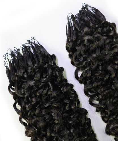 LUXLUXE Burmese Bohemian Real Human Crochet Curly Hair Extensions 40 Strands - Natural  & Natural Black 18 & 16 &14  Inch 50g Knotless Pre Separated Feather Line Lightweight Texture Curls Hairpiece for Women