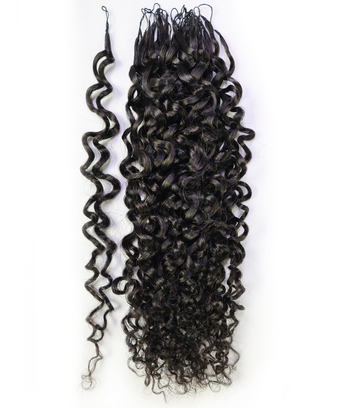 LUXLUXE Burmese Bohemian Real Human Crochet Curly Hair Extensions 40 Strands - Natural  & Natural Black 18 & 16 &14  Inch 50g Knotless Pre Separated Feather Line Lightweight Texture Curls Hairpiece for Women