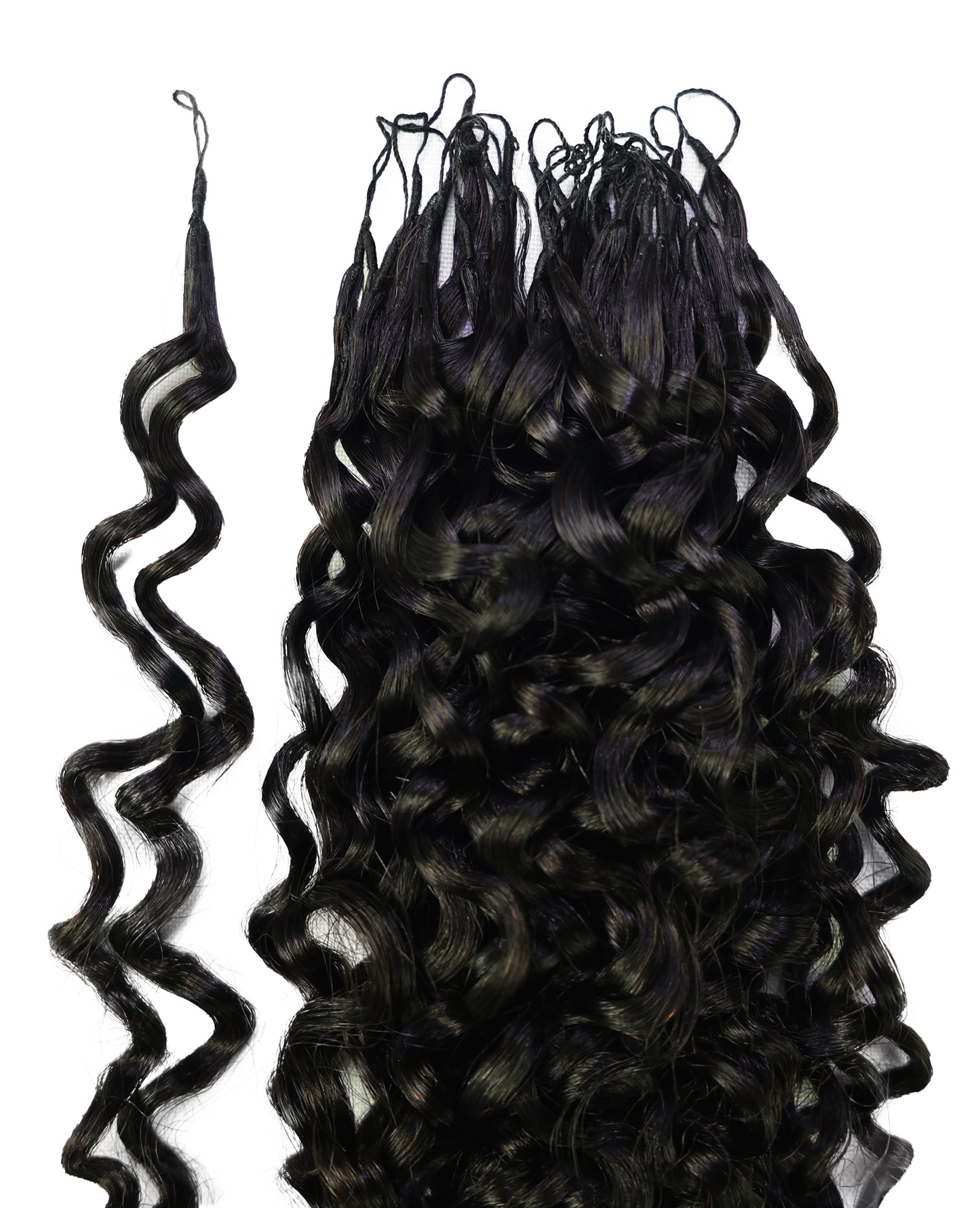 LUXLUXE Burmese Bohemian Real Human Crochet Curly Hair Extensions 40 Strands - Natural  & Natural Black 18 & 16 &14  Inch 50g Knotless Pre Separated Feather Line Lightweight Texture Curls Hairpiece for Women