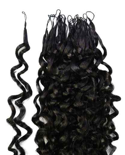 LUXLUXE Burmese Bohemian Real Human Crochet Curly Hair Extensions 40 Strands - Natural  & Natural Black 18 & 16 &14  Inch 50g Knotless Pre Separated Feather Line Lightweight Texture Curls Hairpiece for Women