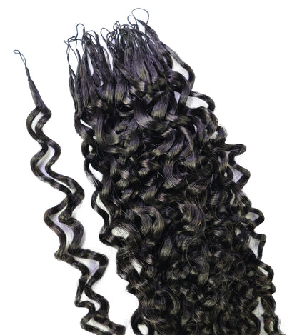 LUXLUXE Burmese Bohemian Real Human Crochet Curly Hair Extensions 40 Strands - Natural  & Natural Black 18 & 16 &14  Inch 50g Knotless Pre Separated Feather Line Lightweight Texture Curls Hairpiece for Women