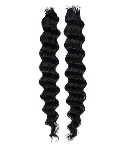 LUXLUXE Loose Deep Real Human Crochet Hair Extensions 40 Strands - Natural & Natural Black 18 & 16 & 14 Inch 50g Knotless Pre Separated Feather Line Lightweight Texture Wavy Hairpiece for Women