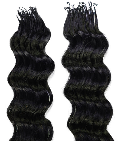 LUXLUXE Loose Deep Real Human Crochet Hair Extensions 40 Strands - Natural & Natural Black 18 & 16 & 14 Inch 50g Knotless Pre Separated Feather Line Lightweight Texture Wavy Hairpiece for Women