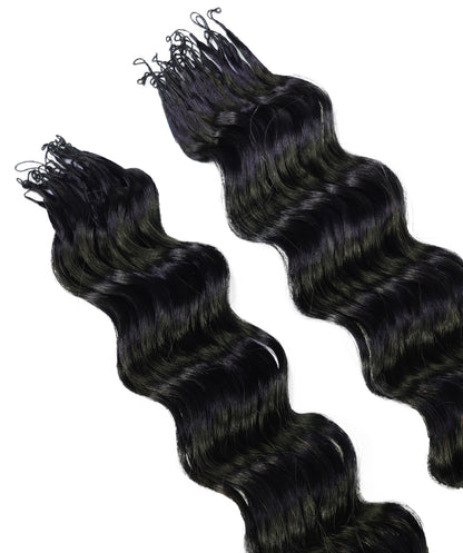 LUXLUXE Loose Deep Real Human Crochet Hair Extensions 40 Strands - Natural & Natural Black 18 & 16 & 14 Inch 50g Knotless Pre Separated Feather Line Lightweight Texture Wavy Hairpiece for Women