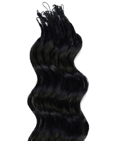 LUXLUXE Loose Deep Real Human Crochet Hair Extensions 40 Strands - Natural & Natural Black 18 & 16 & 14 Inch 50g Knotless Pre Separated Feather Line Lightweight Texture Wavy Hairpiece for Women