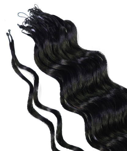 LUXLUXE Loose Deep Real Human Crochet Hair Extensions 40 Strands - Natural & Natural Black 18 & 16 & 14 Inch 50g Knotless Pre Separated Feather Line Lightweight Texture Wavy Hairpiece for Women