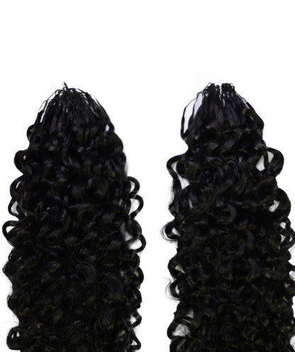 LUXLUXE Burmese Bohemian Real Human Crochet Curly Hair Extensions 40 Strands - Natural  & Natural Black 18 & 16 &14  Inch 50g Knotless Pre Separated Feather Line Lightweight Texture Curls Hairpiece for Women