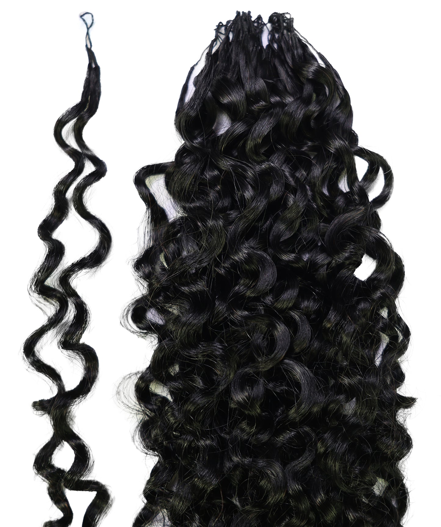 LUXLUXE Burmese Bohemian Real Human Crochet Curly Hair Extensions 40 Strands - Natural  & Natural Black 18 & 16 &14  Inch 50g Knotless Pre Separated Feather Line Lightweight Texture Curls Hairpiece for Women