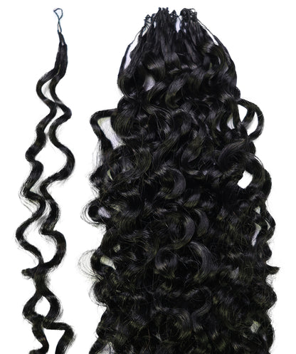 LUXLUXE Burmese Bohemian Real Human Crochet Curly Hair Extensions 40 Strands - Natural  & Natural Black 18 & 16 &14  Inch 50g Knotless Pre Separated Feather Line Lightweight Texture Curls Hairpiece for Women
