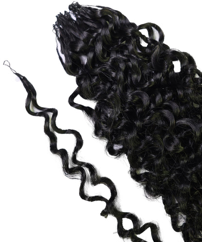 LUXLUXE Burmese Bohemian Real Human Crochet Curly Hair Extensions 40 Strands - Natural  & Natural Black 18 & 16 &14  Inch 50g Knotless Pre Separated Feather Line Lightweight Texture Curls Hairpiece for Women