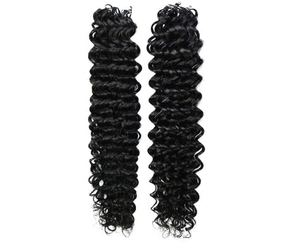 LUXLUXE Water Wave Braids Pre Looped Long Human Hair Extensions 40 Strands - Natural & Natural Black 14,16 & 18 Inch with weights 40g 45g & 50g Deep Curly Feather Braiding Hairpiece