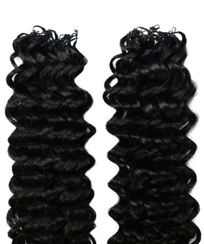 LUXLUXE Water Wave Braids Pre Looped Long Human Hair Extensions 40 Strands - Natural & Natural Black 14,16 & 18 Inch with weights 40g 45g & 50g Deep Curly Feather Braiding Hairpiece