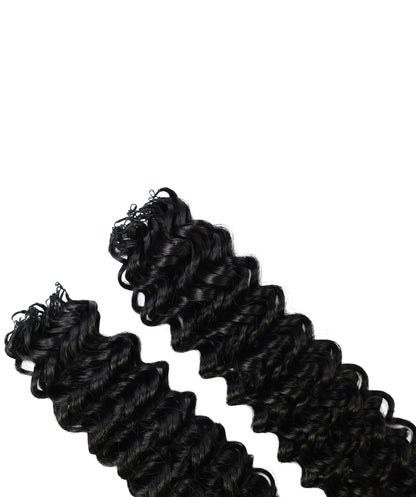 LUXLUXE Water Wave Braids Pre Looped Long Human Hair Extensions 40 Strands - Natural & Natural Black 14,16 & 18 Inch with weights 40g 45g & 50g Deep Curly Feather Braiding Hairpiece