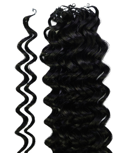 LUXLUXE Water Wave Braids Pre Looped Long Human Hair Extensions 40 Strands - Natural & Natural Black 14,16 & 18 Inch with weights 40g 45g & 50g Deep Curly Feather Braiding Hairpiece