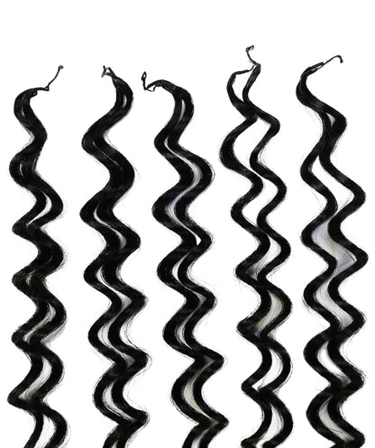 LUXLUXE Water Wave Braids Pre Looped Long Human Hair Extensions 40 Strands - Natural & Natural Black 14,16 & 18 Inch with weights 40g 45g & 50g Deep Curly Feather Braiding Hairpiece