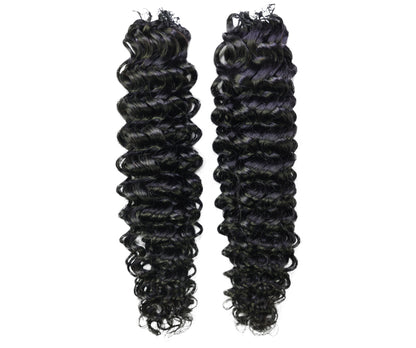 LUXLUXE Water Wave Braids Pre Looped Long Human Hair Extensions 40 Strands - Natural & Natural Black 14,16 & 18 Inch with weights 40g 45g & 50g Deep Curly Feather Braiding Hairpiece
