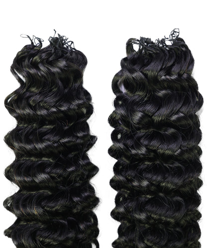 LUXLUXE Water Wave Braids Pre Looped Long Human Hair Extensions 40 Strands - Natural & Natural Black 14,16 & 18 Inch with weights 40g 45g & 50g Deep Curly Feather Braiding Hairpiece