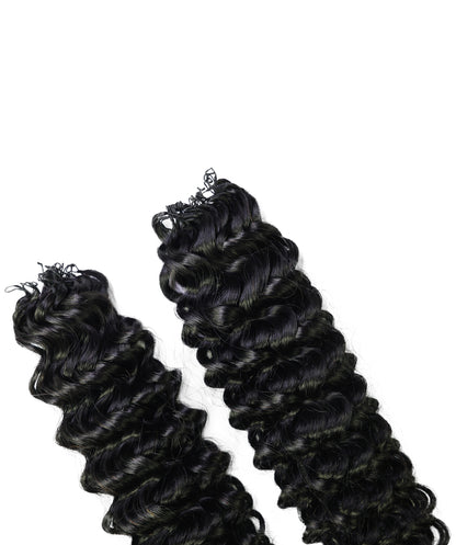 LUXLUXE Water Wave Braids Pre Looped Long Human Hair Extensions 40 Strands - Natural & Natural Black 14,16 & 18 Inch with weights 40g 45g & 50g Deep Curly Feather Braiding Hairpiece