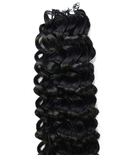LUXLUXE Water Wave Braids Pre Looped Long Human Hair Extensions 40 Strands - Natural & Natural Black 14,16 & 18 Inch with weights 40g 45g & 50g Deep Curly Feather Braiding Hairpiece