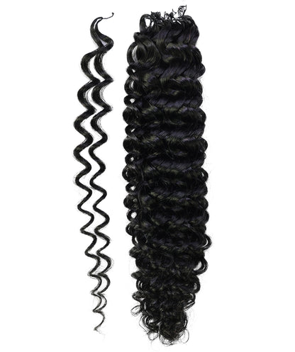 LUXLUXE Water Wave Braids Pre Looped Long Human Hair Extensions 40 Strands - Natural & Natural Black 14,16 & 18 Inch with weights 40g 45g & 50g Deep Curly Feather Braiding Hairpiece