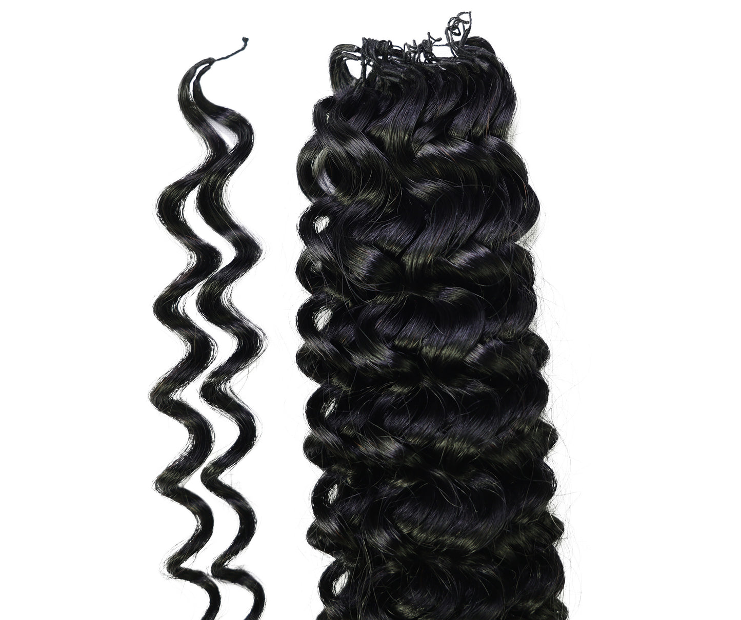 LUXLUXE Water Wave Braids Pre Looped Long Human Hair Extensions 40 Strands - Natural & Natural Black 14,16 & 18 Inch with weights 40g 45g & 50g Deep Curly Feather Braiding Hairpiece