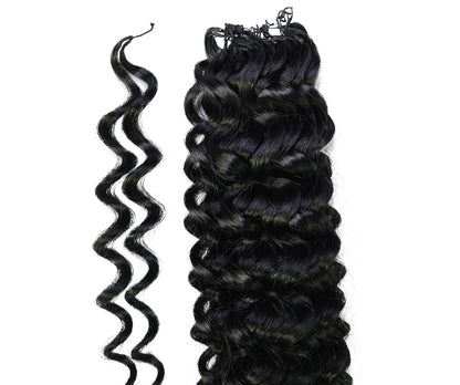 LUXLUXE Water Wave Braids Pre Looped Long Human Hair Extensions 40 Strands - Natural & Natural Black 14,16 & 18 Inch with weights 40g 45g & 50g Deep Curly Feather Braiding Hairpiece