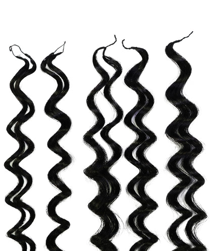 LUXLUXE Water Wave Braids Pre Looped Long Human Hair Extensions 40 Strands - Natural & Natural Black 14,16 & 18 Inch with weights 40g 45g & 50g Deep Curly Feather Braiding Hairpiece