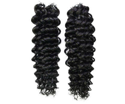 LUXLUXE Water Wave Braids Pre Looped Long Human Hair Extensions 40 Strands - Natural & Natural Black 14,16 & 18 Inch with weights 40g 45g & 50g Deep Curly Feather Braiding Hairpiece