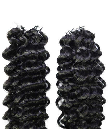 LUXLUXE Water Wave Braids Pre Looped Long Human Hair Extensions 40 Strands - Natural & Natural Black 14,16 & 18 Inch with weights 40g 45g & 50g Deep Curly Feather Braiding Hairpiece