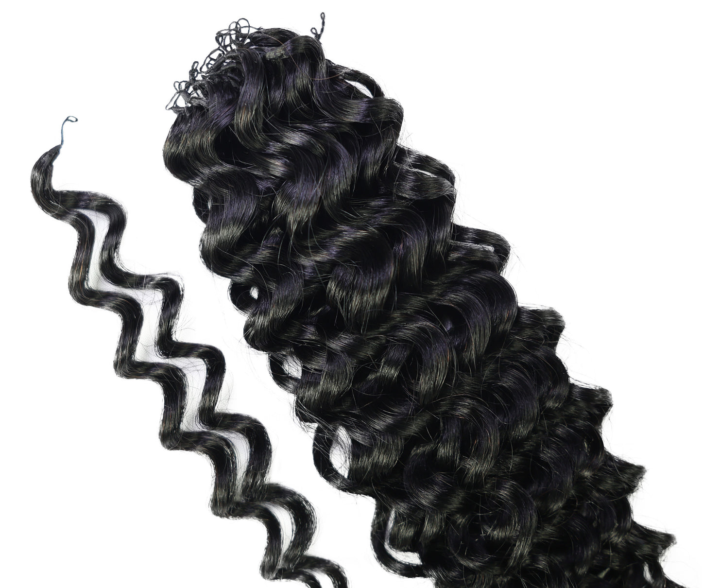 LUXLUXE Water Wave Braids Pre Looped Long Human Hair Extensions 40 Strands - Natural & Natural Black 14,16 & 18 Inch with weights 40g 45g & 50g Deep Curly Feather Braiding Hairpiece
