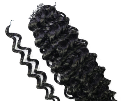 LUXLUXE Water Wave Braids Pre Looped Long Human Hair Extensions 40 Strands - Natural & Natural Black 14,16 & 18 Inch with weights 40g 45g & 50g Deep Curly Feather Braiding Hairpiece
