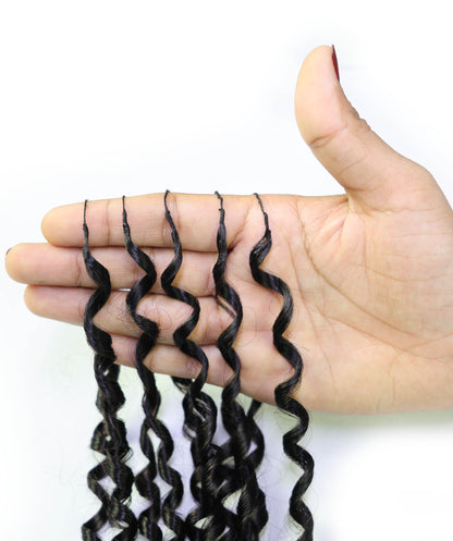 LUXLUXE Knotless Pixie Curly Raw Crochet Natural Human Hair Extensions - 14" 40g 16" 45g & 18" 50g Pre Separated 40 Strands Feather Hairpiece for Women