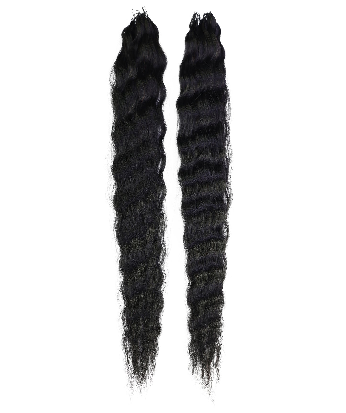 LUXLUXE Knotless Wet & Wavy Crochet Human Hair Extensions - Natural Black 14" 40g 16" 45g & 18" 50g Pre Separated 40 Strands Feather Hairpiece With String In The Middle Braid