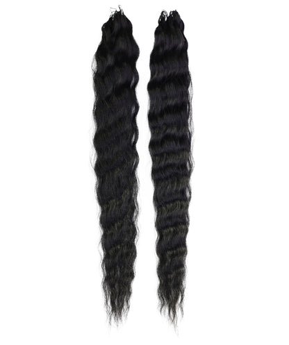 LUXLUXE Knotless Wet & Wavy Crochet Human Hair Extensions - Natural Black 14" 40g 16" 45g & 18" 50g Pre Separated 40 Strands Feather Hairpiece With String In The Middle Braid