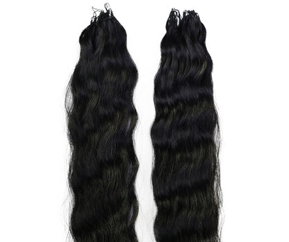 LUXLUXE Knotless Wet & Wavy Crochet Human Hair Extensions - Natural Black 14" 40g 16" 45g & 18" 50g Pre Separated 40 Strands Feather Hairpiece With String In The Middle Braid