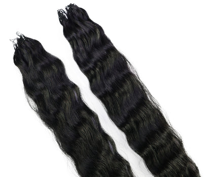 LUXLUXE Knotless Wet & Wavy Crochet Human Hair Extensions - Natural Black 14" 40g 16" 45g & 18" 50g Pre Separated 40 Strands Feather Hairpiece With String In The Middle Braid