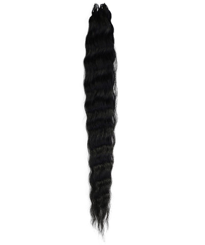 LUXLUXE Knotless Wet & Wavy Crochet Human Hair Extensions - Natural Black 14" 40g 16" 45g & 18" 50g Pre Separated 40 Strands Feather Hairpiece With String In The Middle Braid
