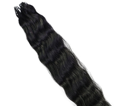 LUXLUXE Knotless Wet & Wavy Crochet Human Hair Extensions - Natural Black 14" 40g 16" 45g & 18" 50g Pre Separated 40 Strands Feather Hairpiece With String In The Middle Braid