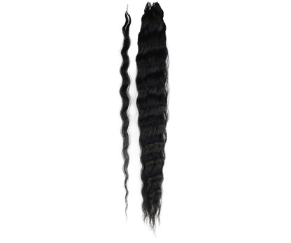 LUXLUXE Knotless Wet & Wavy Crochet Human Hair Extensions - Natural Black 14" 40g 16" 45g & 18" 50g Pre Separated 40 Strands Feather Hairpiece With String In The Middle Braid