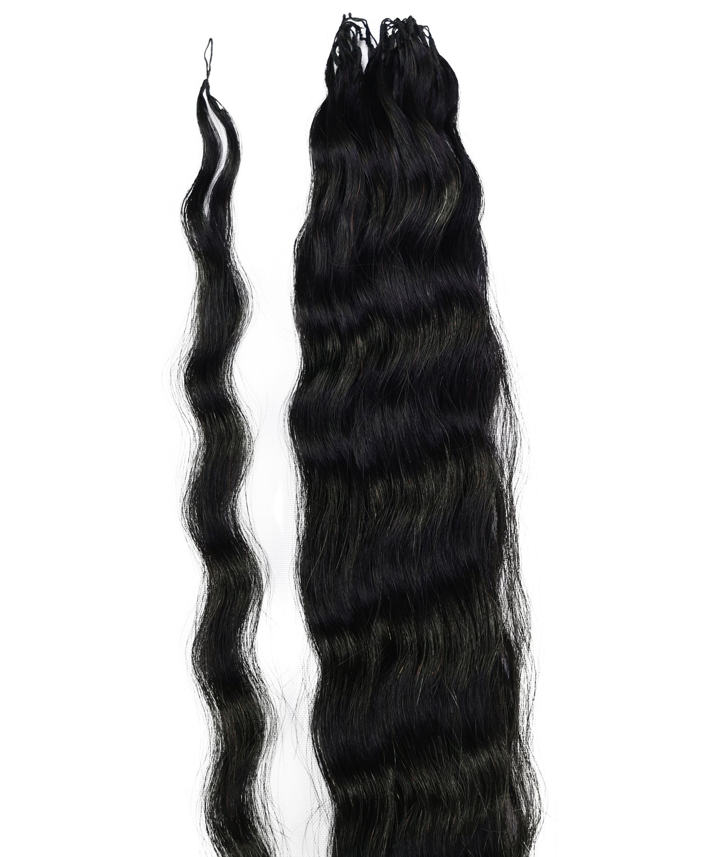 LUXLUXE Knotless Wet & Wavy Crochet Human Hair Extensions - Natural Black 14" 40g 16" 45g & 18" 50g Pre Separated 40 Strands Feather Hairpiece With String In The Middle Braid