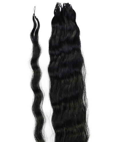 LUXLUXE Knotless Wet & Wavy Crochet Human Hair Extensions - Natural Black 14" 40g 16" 45g & 18" 50g Pre Separated 40 Strands Feather Hairpiece With String In The Middle Braid