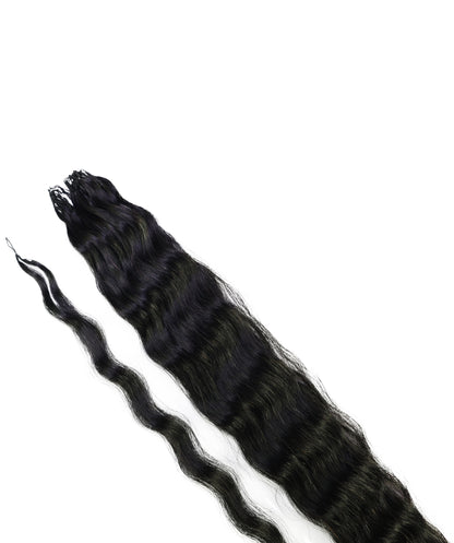 LUXLUXE Knotless Wet & Wavy Crochet Human Hair Extensions - Natural Black 14" 40g 16" 45g & 18" 50g Pre Separated 40 Strands Feather Hairpiece With String In The Middle Braid