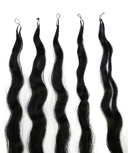LUXLUXE Knotless Wet & Wavy Crochet Human Hair Extensions - Natural Black 14" 40g 16" 45g & 18" 50g Pre Separated 40 Strands Feather Hairpiece With String In The Middle Braid
