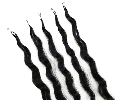 LUXLUXE Knotless Wet & Wavy Crochet Human Hair Extensions - Natural Black 14" 40g 16" 45g & 18" 50g Pre Separated 40 Strands Feather Hairpiece With String In The Middle Braid