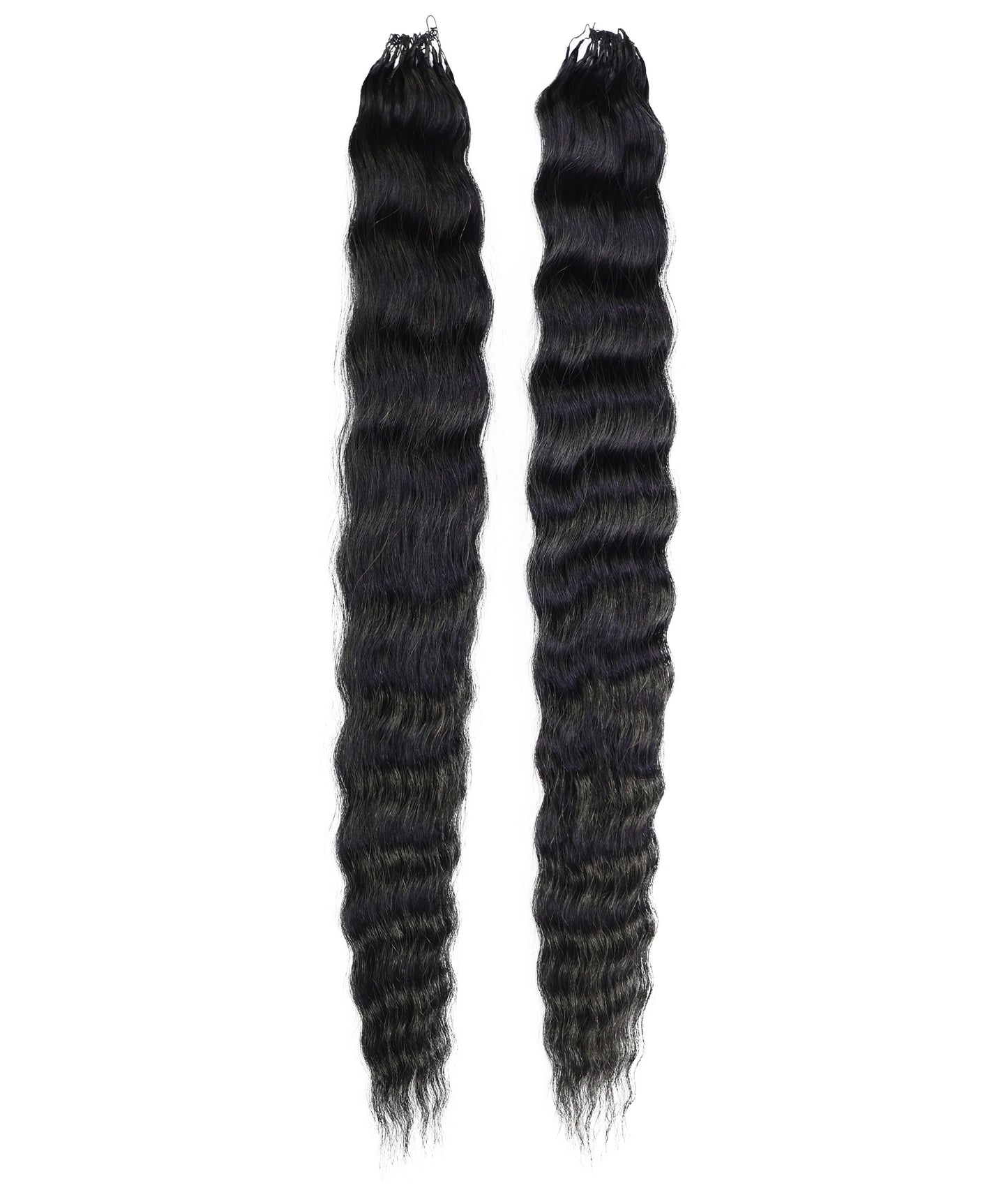 LUXLUXE Knotless Wet & Wavy Crochet Human Hair Extensions - Natural Black 14" 40g 16" 45g & 18" 50g Pre Separated 40 Strands Feather Hairpiece With String In The Middle Braid