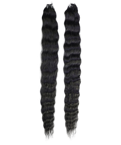 LUXLUXE Knotless Wet & Wavy Crochet Human Hair Extensions - Natural Black 14" 40g 16" 45g & 18" 50g Pre Separated 40 Strands Feather Hairpiece With String In The Middle Braid