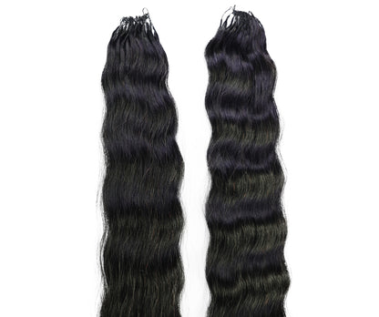 LUXLUXE Knotless Wet & Wavy Crochet Human Hair Extensions - Natural Black 14" 40g 16" 45g & 18" 50g Pre Separated 40 Strands Feather Hairpiece With String In The Middle Braid