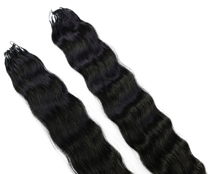 LUXLUXE Knotless Wet & Wavy Crochet Human Hair Extensions - Natural Black 14" 40g 16" 45g & 18" 50g Pre Separated 40 Strands Feather Hairpiece With String In The Middle Braid